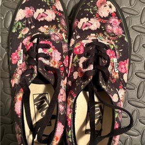 Vans Women's Floral Canvas Sneakers - Black and Pink